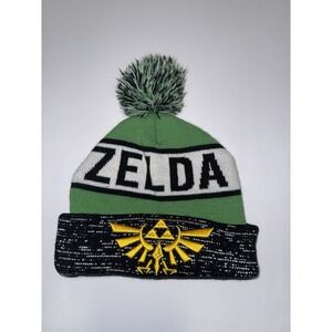 Nintendo Zelda Beanie Hat Pom Pom Green Black One Size Triforce Video Gamer Fun